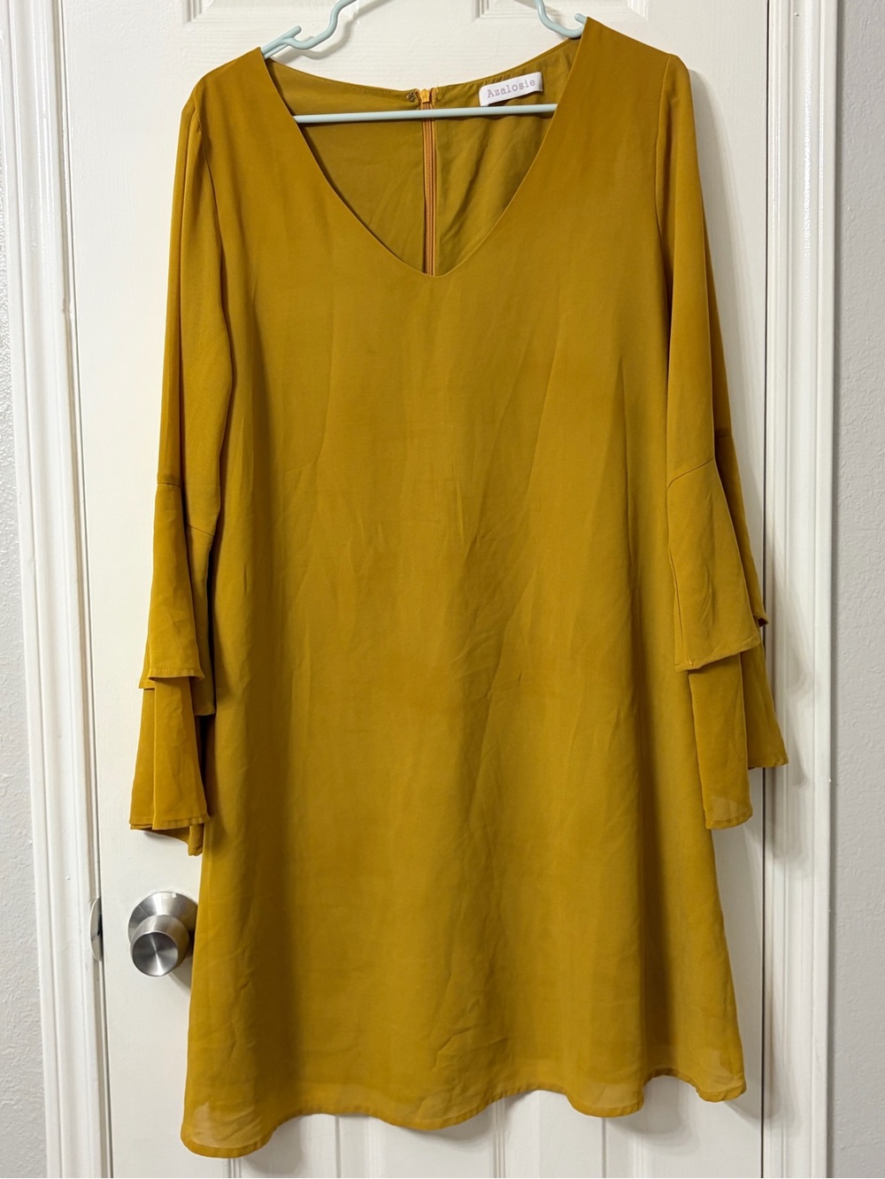 Ava & Viv Mustard V-Neck Bell Sleeve Dress
